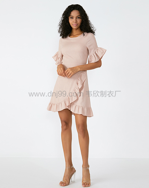 粉色拼接连衣裙  外贸服装厂 